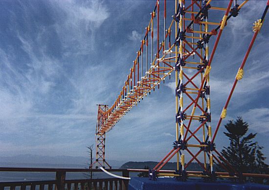 K'nex Suspension Bridge, over 11 feet long, with Whidbey Island in the background